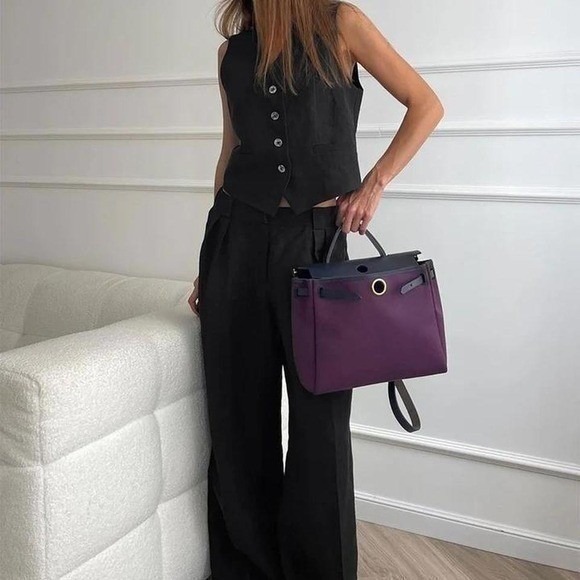NWT Black Cotton & Linen Pants  Sleeveless Vest Set Medium Pant Set - Picture 1 of 8